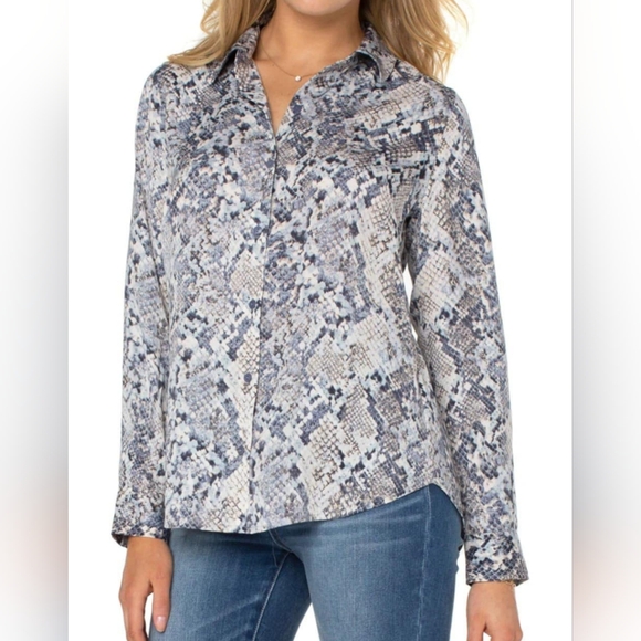 LIVERPOOLWomen's Button Closure Snakeskin Print Long Sleeve Blouse Shirt Top - Picture 7 of 8